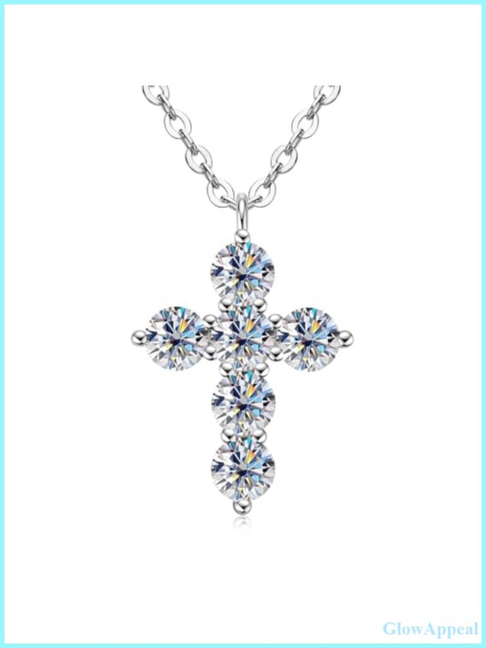Moissanite Cross Necklace 14K Gold Plated Pendant Adjustable Chain